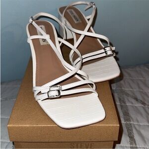 Steve Madden White Croc-Embossed Strappy Square-Toe Sandal